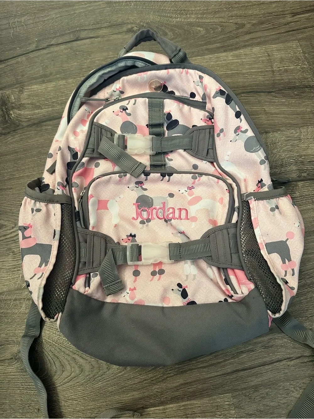 Pottery Barn Kids Pink and Gray Poodle Backpack - Personalized Jordan